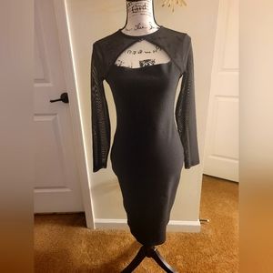 Women's Low-Cut, Long Sleeve, Bandage Dress w/Mesh Insert
